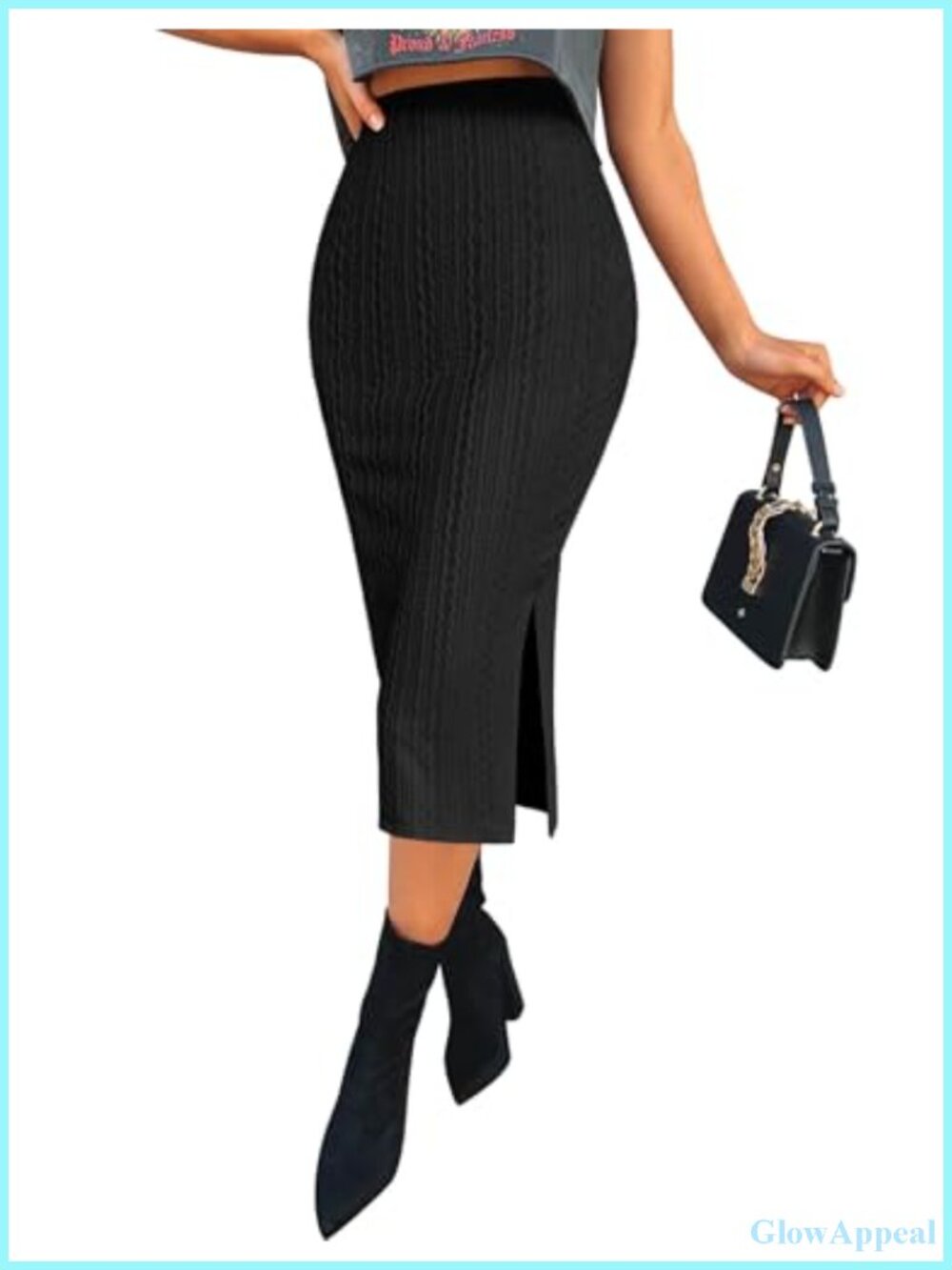 Zeagoo Knit Midi Pencil Skirt High Waisted Slit Elegant Work Office